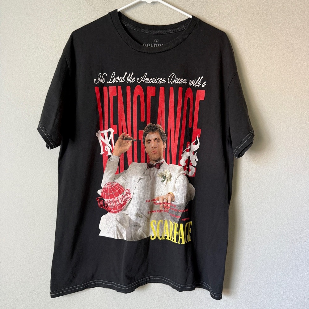 Scarface‎ Movie Graphic Tee Mens Large Black Tony Montana The World Is Yours Top